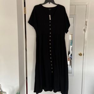 Madewell Black Midi Dress with button detail